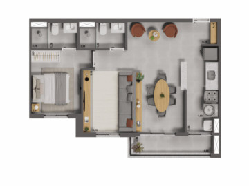 1 sute, sala ampliada e cozinha americana